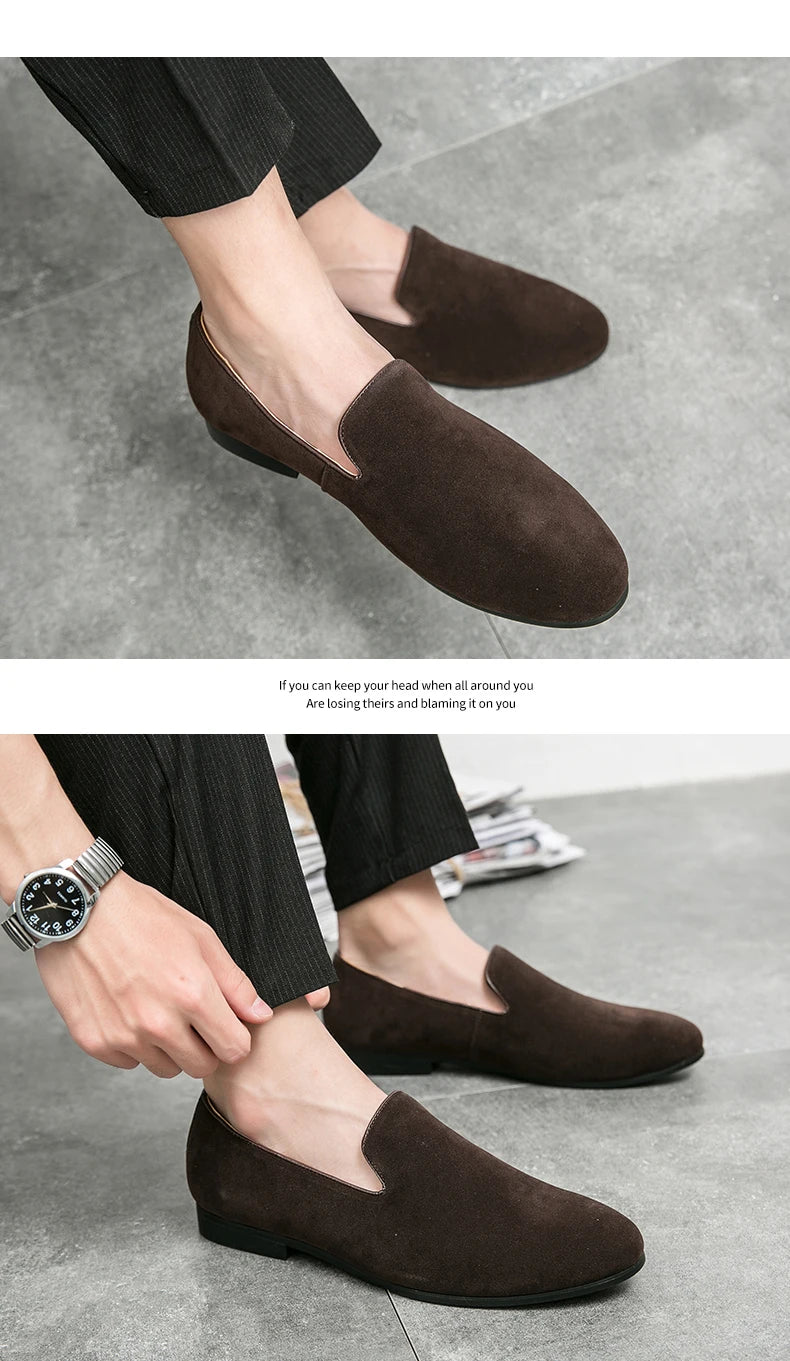 Brand 2024-2025 Green Men's Suede Loafers Fashion Soft Comfortable Breathable Moccasin Shoes Men England Style Slip-on Casual Shoes For Men