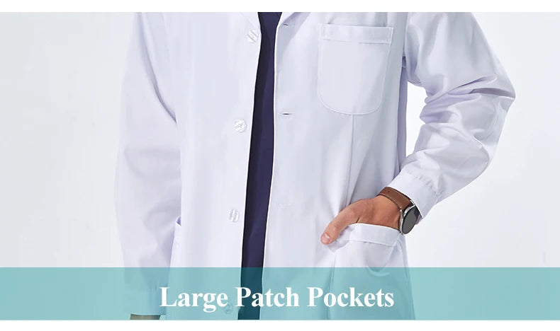 NEW 2024  White Lab Coat for Women Men Students Chemistry Healthcare Professionals Nurse Long Sleeves Doctor Work Robe XK002