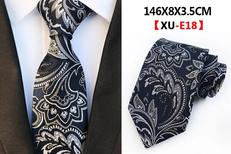 Men's Fashion Tie 8cm Silk Classic Necktie Yellow Blue Plaid Striped Flower Ties Business Wedding Mans Neckwear Gift Accessories