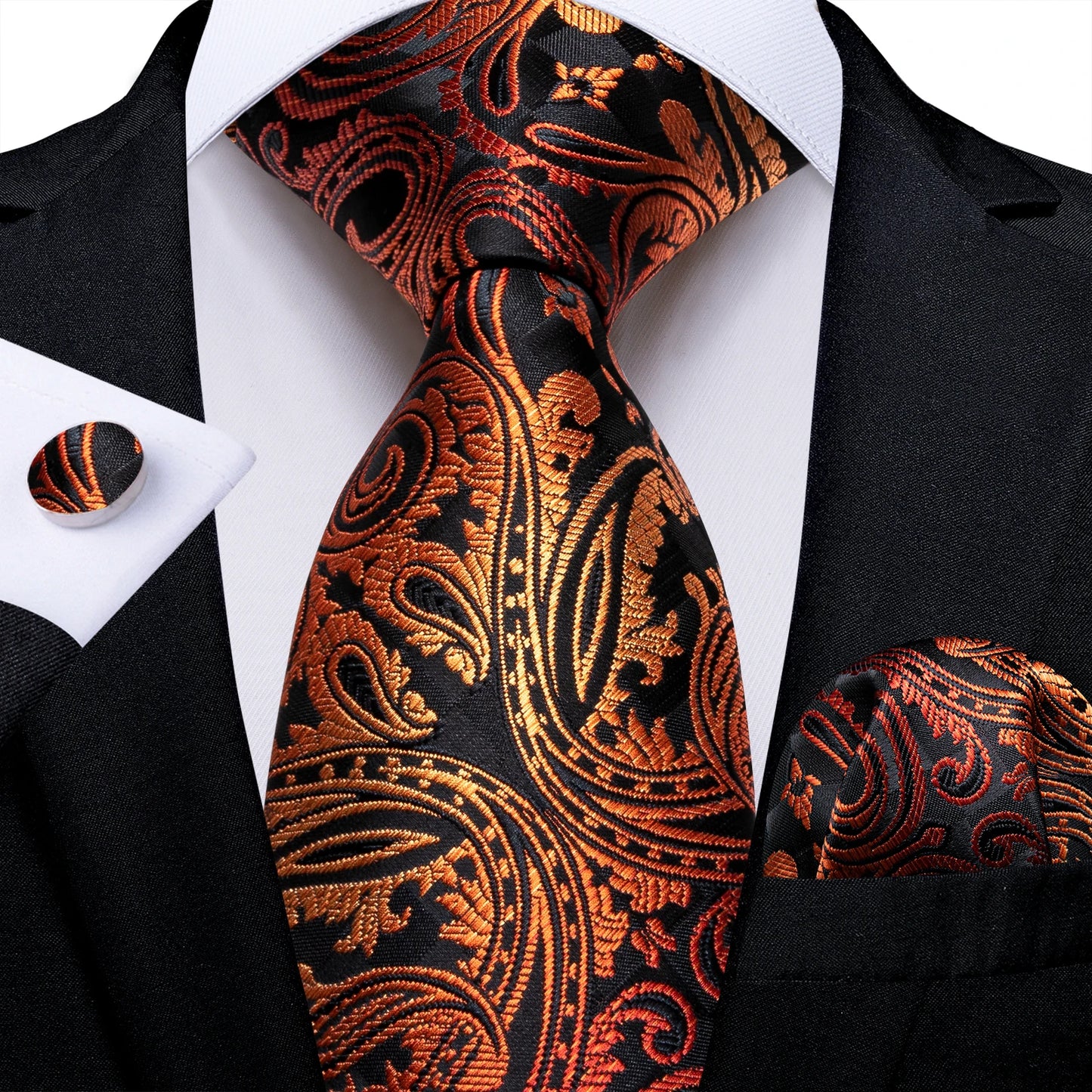 Brand New 2025 Mens Tie 100% Silk Classic Jacquard Woven 8cm Gold Yellow Formal Business Wedding Neck Tie Pocket Square Set Suit Cravat