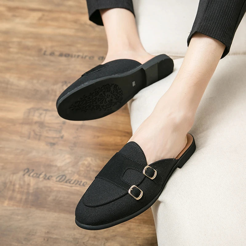 NEW 2025 Suede Leather Shoes Men's Casual Luxury Brand Handmade Muller Loafers Men Slip-On Flats Driving Dress Shoes Half Slippers 38-48