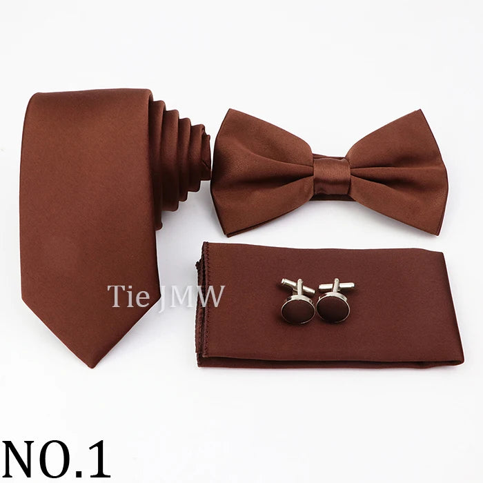 Hot Sale Pink Purple Sage Green Tie Set Polyester Necktie Bowtie Cufflink Brooch For Groom Suit Wedding Cravat Shirt Accessory
