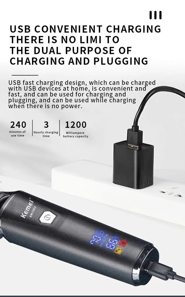 Kemei Professional Hair Trimmer Rechargeable Electric Hair Clippers Cordless Zero Gap hair cutting machine 7000RPM LCD Display