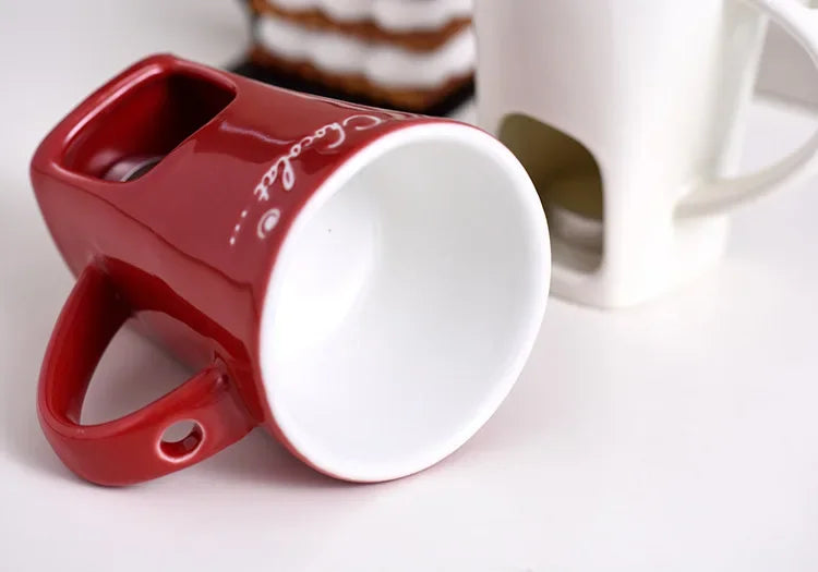 Ceramic Chocolate Cup European Candle Cup Cheese Chocolate Melting Ceramic Mug Heating Food Ceramic Mugwith Fork Creative Mugs