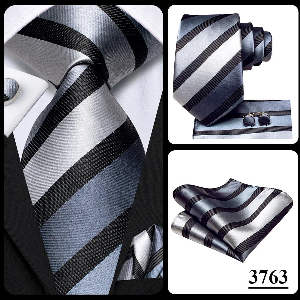 Our Brand  2025 Hi Tie Striped Sage Green Mens Fashion Necktie Handkerchief Cufflinks for Tuxedo Accessory Classic Silk Luxury Tie for Man Gift