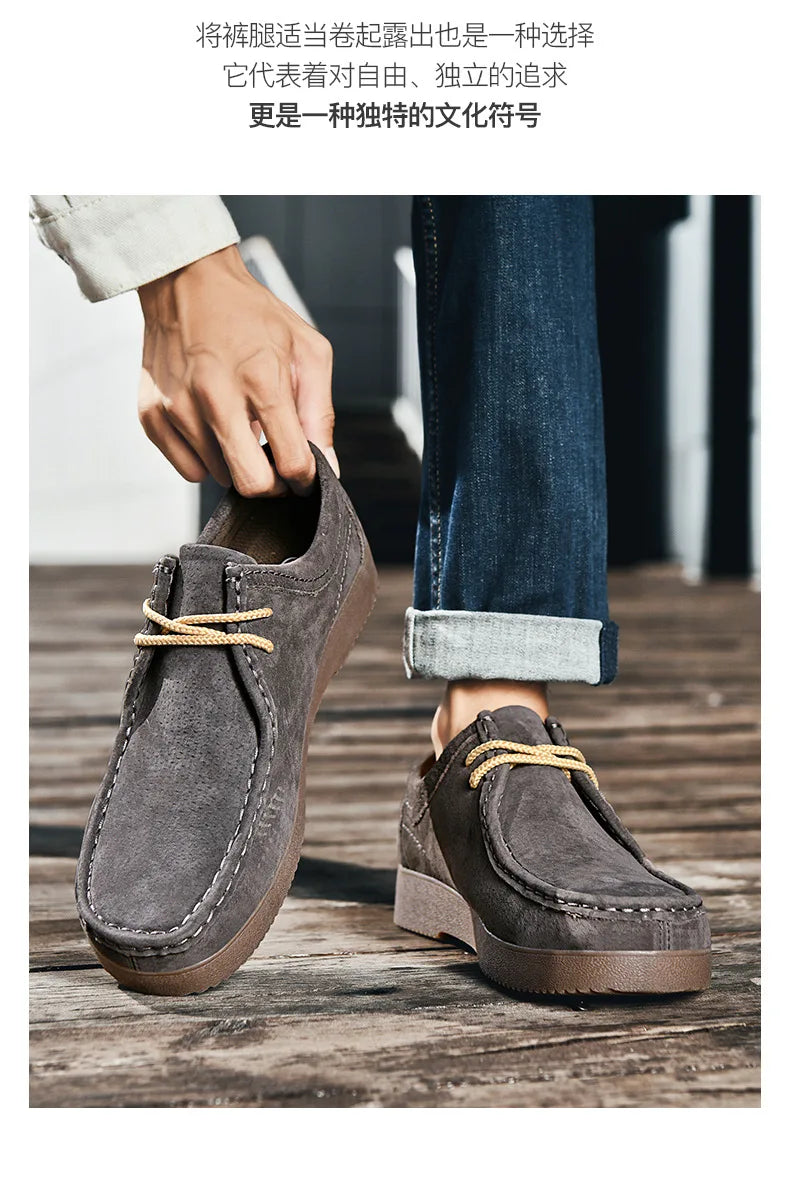 Autumn Men Casual Shoes Suede Leather Work Shoes Male Lace-up Flats Sneakers Platform British Business Party Dress Shoes 38-45