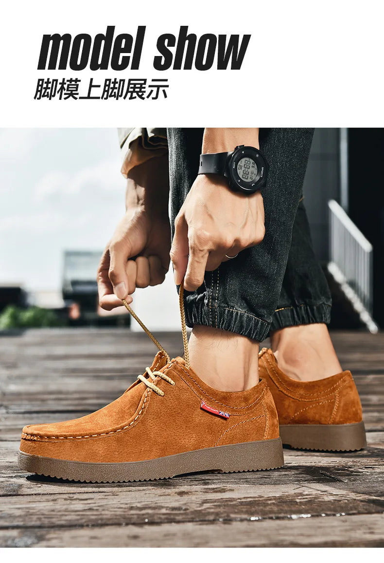 Autumn Men Casual Shoes Suede Leather Work Shoes Male Lace-up Flats Sneakers Platform British Business Party Dress Shoes 38-45