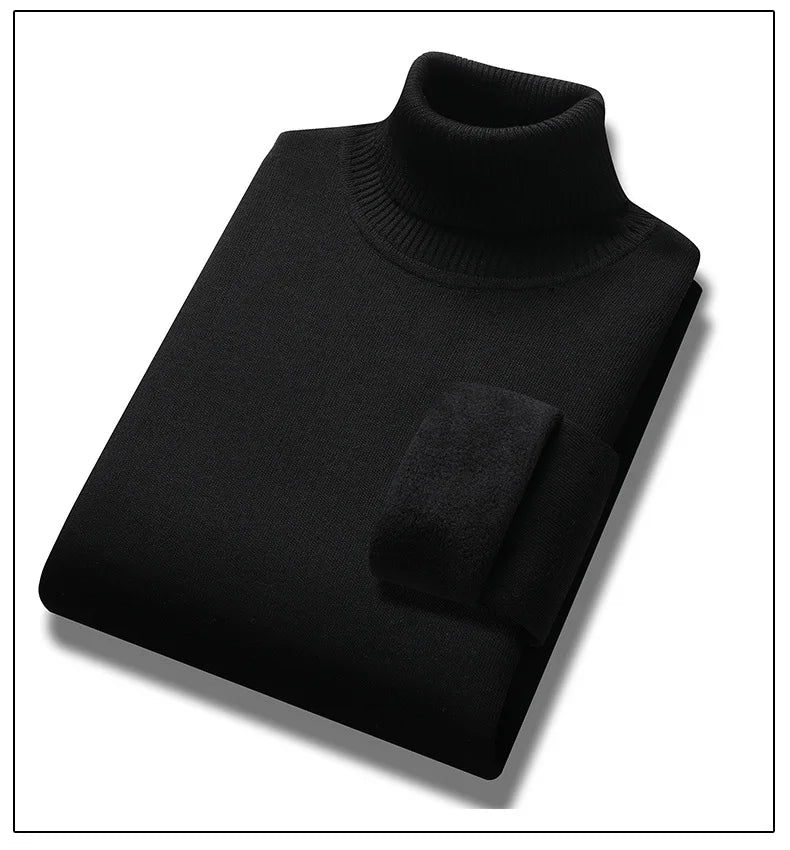 New Collection 2024-2025 Basic Warm Sweater for Men Winter Casual Pullover Warm Turtleneck Sweater Velvet Thick Solid Slim Bottoming Shirt Homme