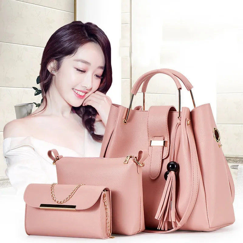2024 JBTP New Fashion Women Bags Set 3pcs Large Casual Bags Leather Female Shoulder Bag Ladies Brand Composite Shoulder Bags