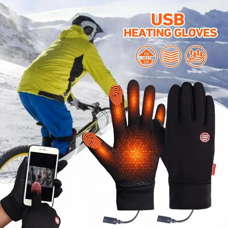 Heated Ski Gloves 1 Pair Rechargeable Fleece Thermal Gloves Cycling Accessories Hand Warmer For Motorcycling Running Riding