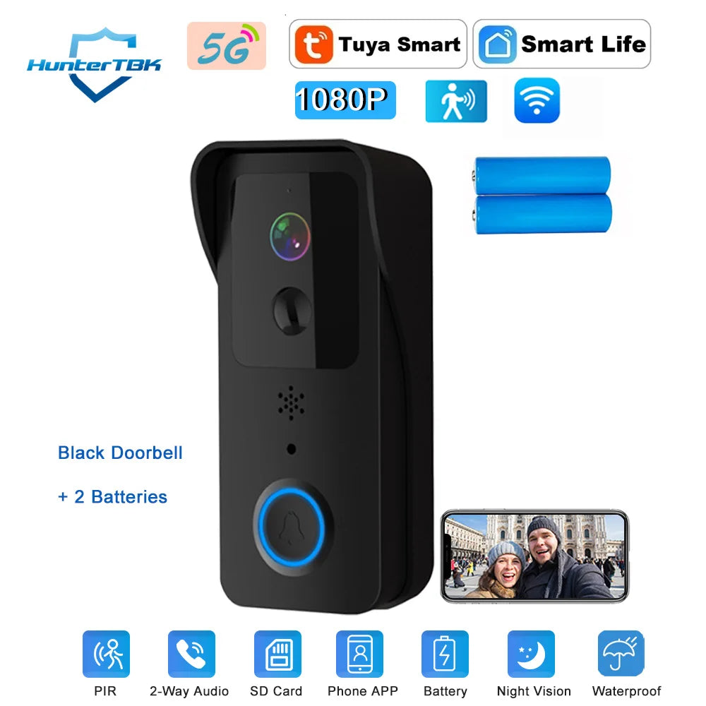 5GHz 2.4GHz Wireless WIFI Doorbell 1080P Video Intercom Door Bell with Camera Tuya Smart PIR Motion Detection Home Security Bell