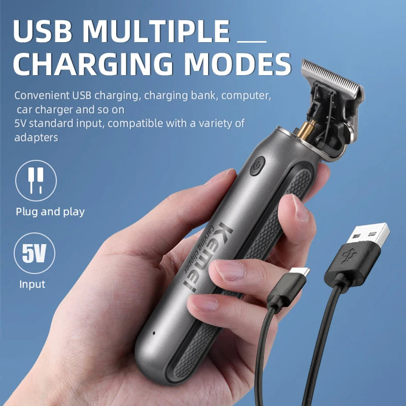 Kemei Mini Clippers Men's Beard Trimmer Zero Gapped T-Blade Hair Cutting Machine Cordless Professional clippers KM-1757