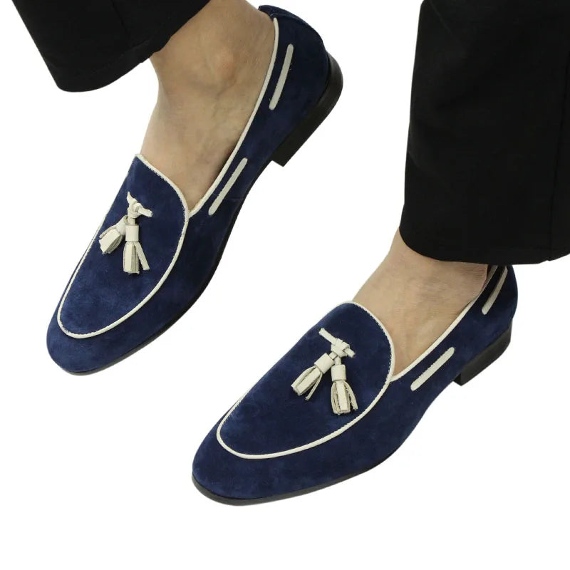 Our New Collections 2025 Penny Blue Loafer Men Shoes Fashion Tassel One-step Summer Casual Daily Office Shoes for Men Cow Suede High quality Customized