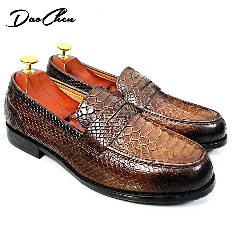 OUR 2025 NEW Collection LUXURY BRAND LEATHER SHOES BROWN BLACK SLIP ON SNAKE PRINT MEN'S CASUAL SHOES WEDDING OFFICE casual loafers men