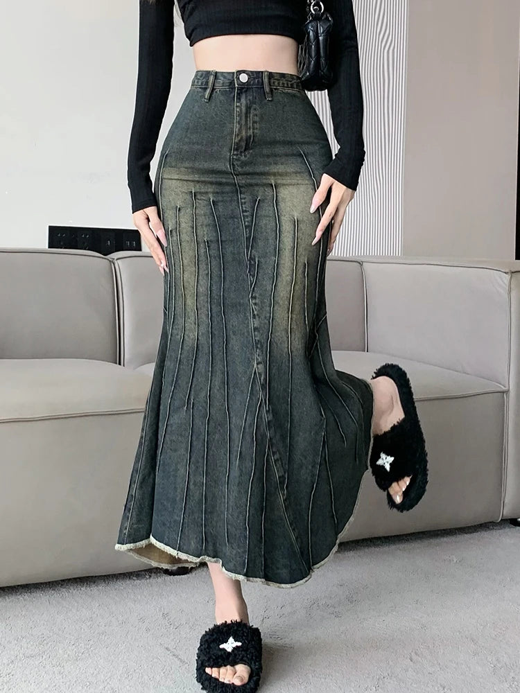 Vintage Ripped Women  Skirt 2023 New Fashion Y2K Streetwear Jeans Skirts Female Retro Casual Irregular Hip Skirts Denim