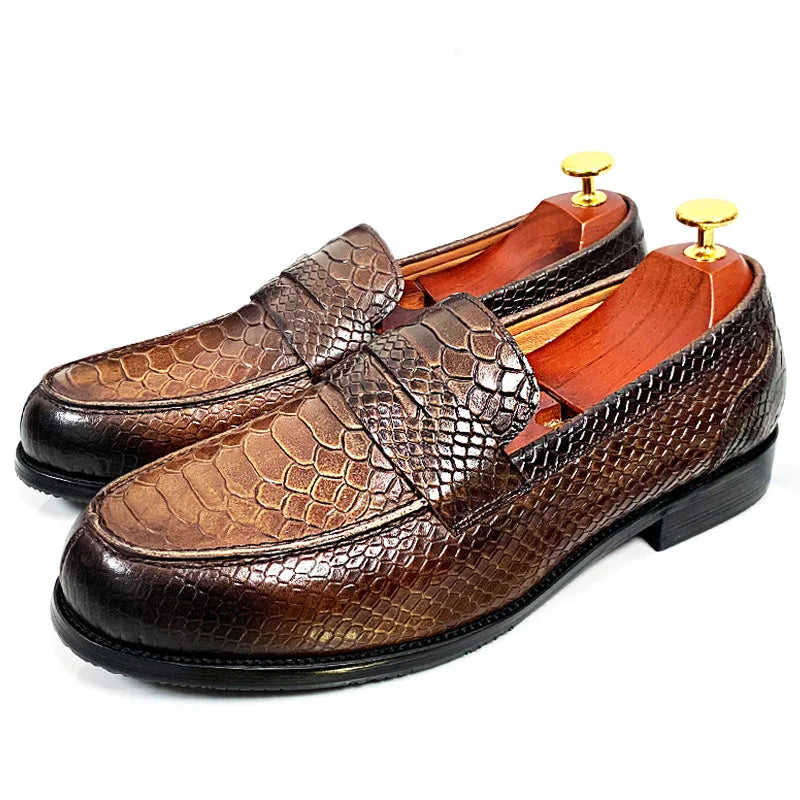 OUR 2025 NEW Collection LUXURY BRAND LEATHER SHOES BROWN BLACK SLIP ON SNAKE PRINT MEN'S CASUAL SHOES WEDDING OFFICE casual loafers men