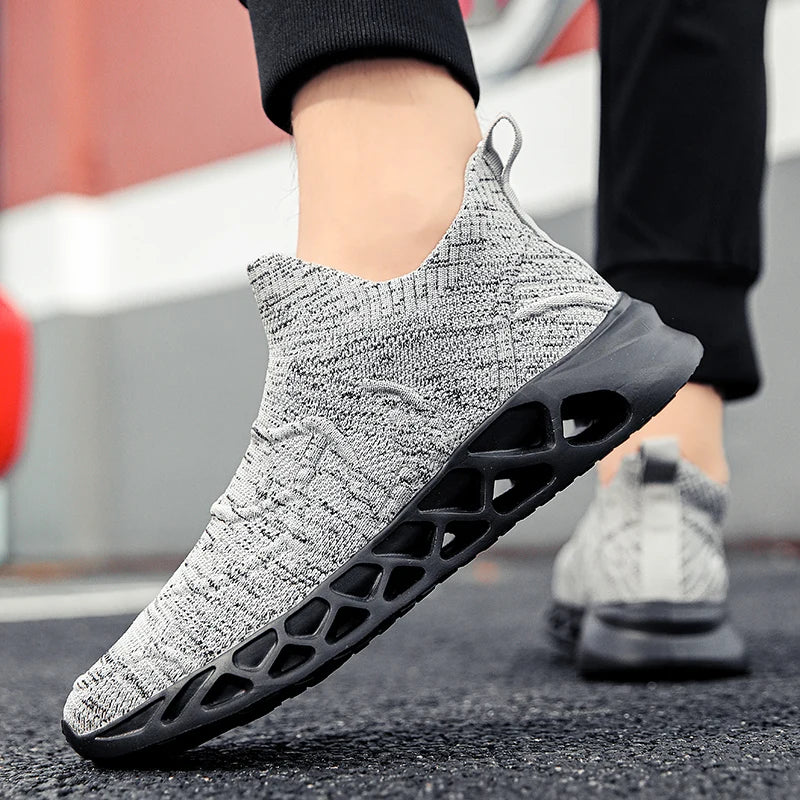 Big Size 40-47 Men Tennis Sport Shoes Breathable Mesh Sock Sneakers Slip-on Walking Footwear Super Light Trainer Tenis Masculino