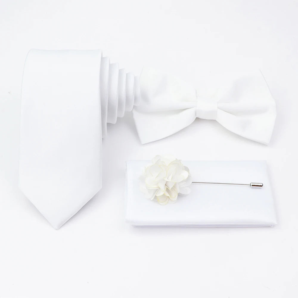 Hot Sale Pink Purple Sage Green Tie Set Polyester Necktie Bowtie Cufflink Brooch For Groom Suit Wedding Cravat Shirt Accessory