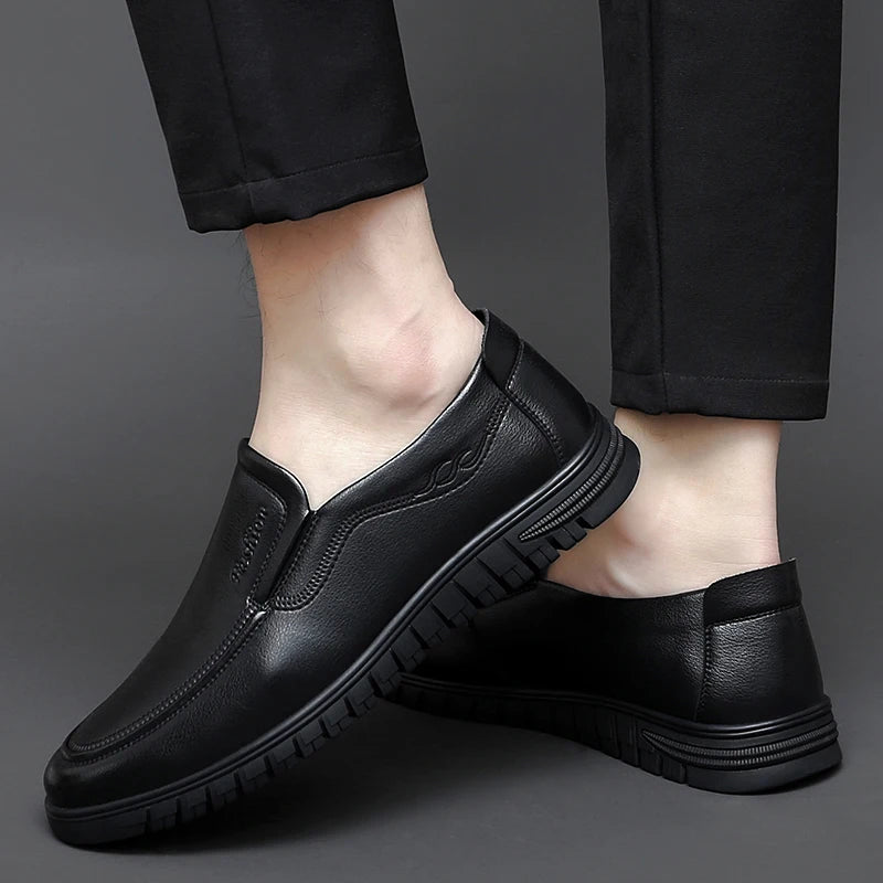 British Style High-quality Loafers Simple Black Men's Leather Casual Shoes Interview Commuting Men's Work Shoes Big Size：38-47