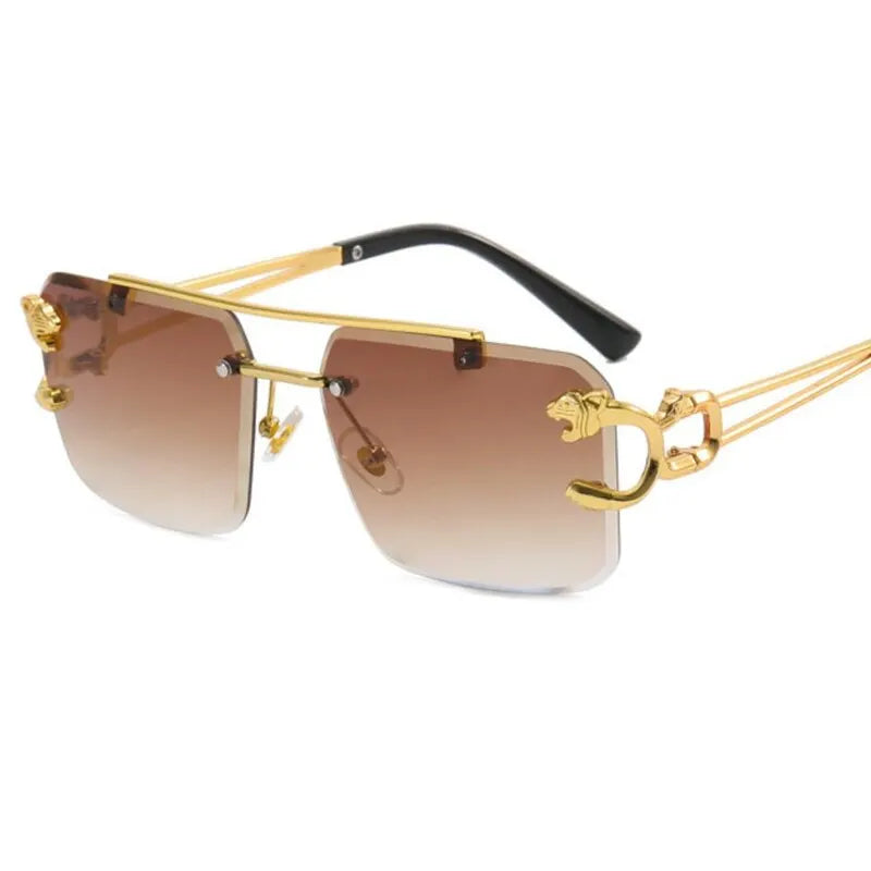 Rectangle Sunglasses for Men Women Rimless Square Shade Eyewear Frameless Vintage Square Glasses