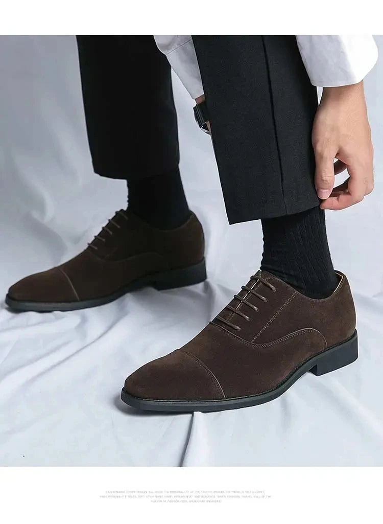 New 2024-2025 Men New Fashion Derby Shoes Pointed Anti Fleece Leather Lace up Business Dress Leather Shoes Black Brown Size 38-48