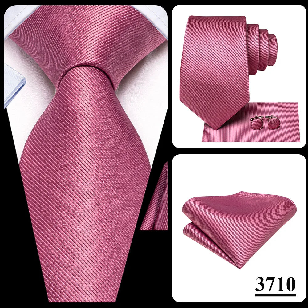 Hi-Tie Solid Green Orange Mens Fashion Necktie Handkerchief Cufflinks for Tuxedo Accessory Classic Silk Luxury Tie for Man Gift