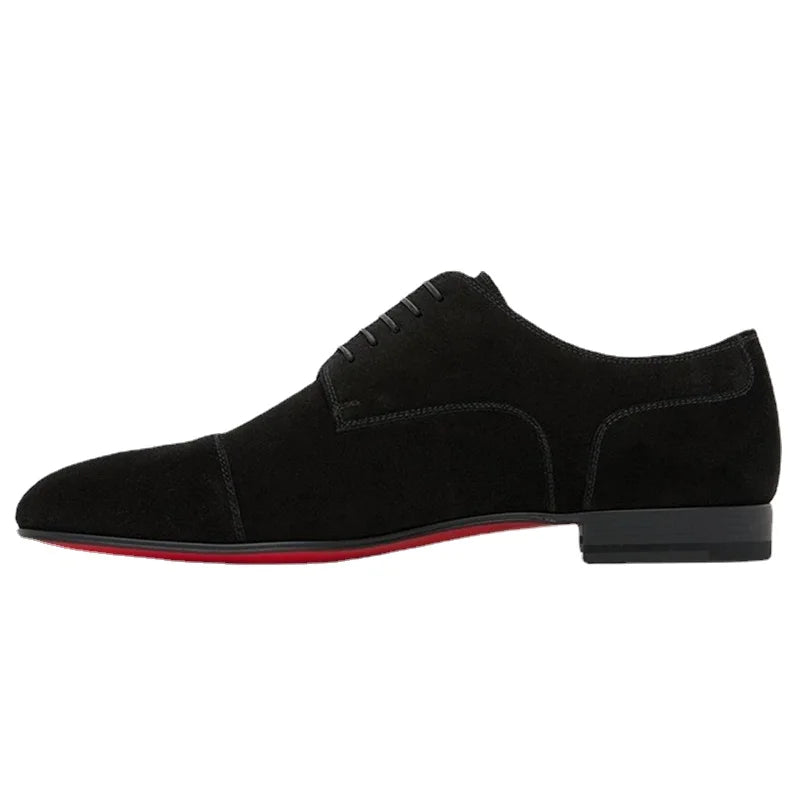 Brand New 2024-2025  Red Sole Men Shoes Black Flock Derby Shoes Breathable Lace-up Handmade Men Shoes Free Shipping Chaussures Pour Hommes