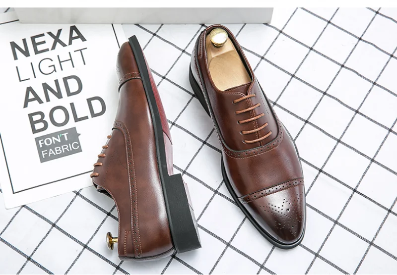New Collections 2024-2025 Oxfords Men Shoes Red Sole Fashion Business Casual Party Banquet Daily Retro Carved Lace-up Brogue Dress Shoes