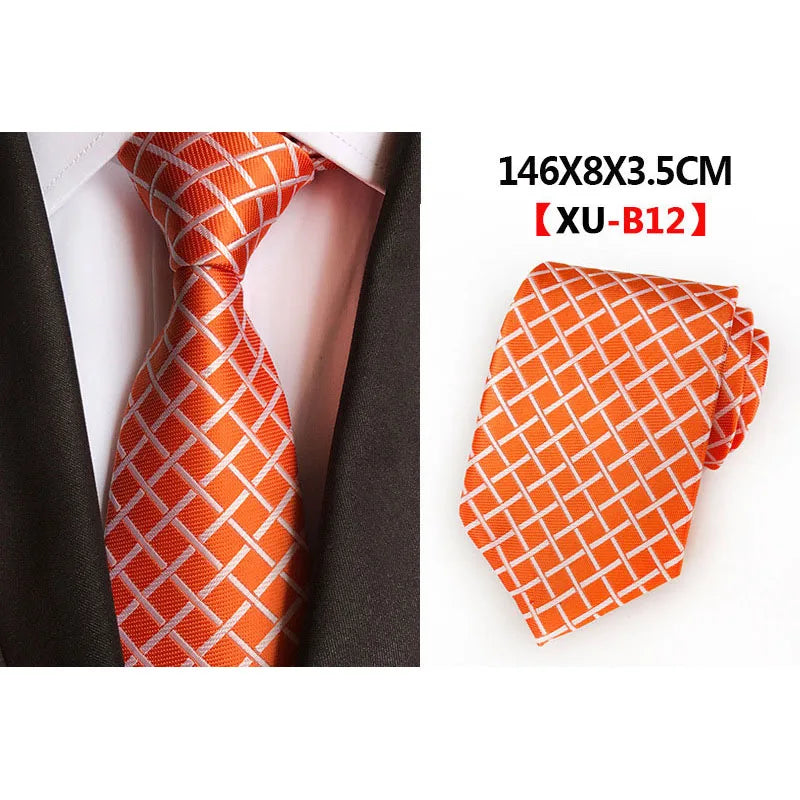 Men's Fashion Tie 8cm Silk Classic Necktie Yellow Blue Plaid Striped Flower Ties Business Wedding Mans Neckwear Gift Accessories