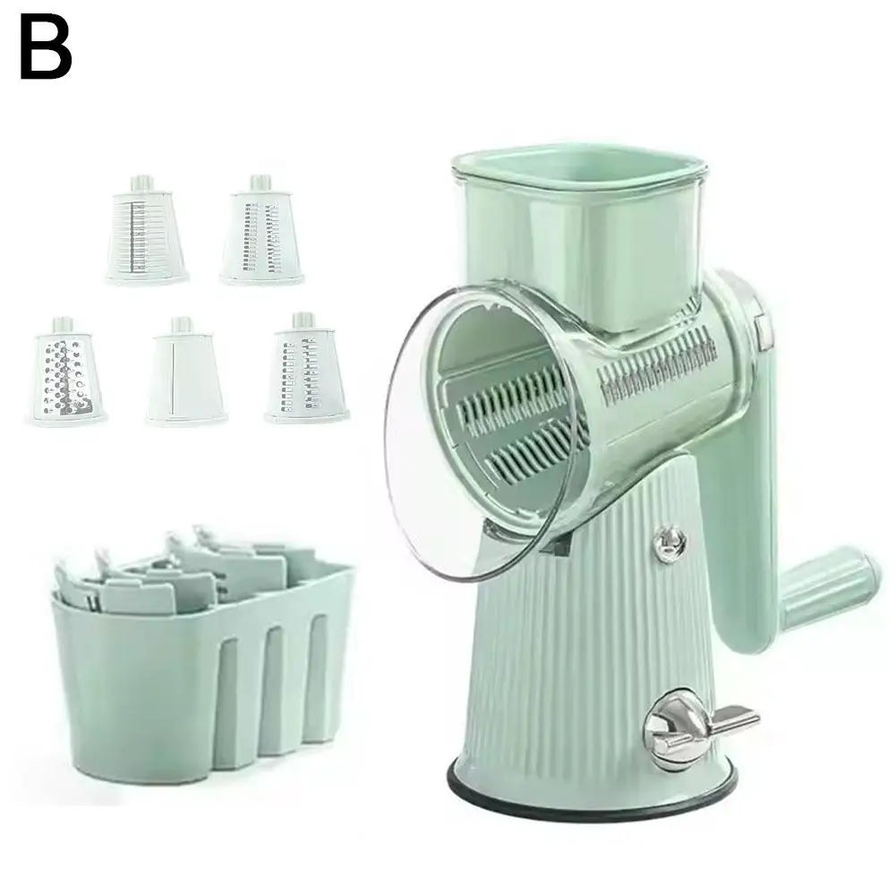 New 2025 5 In 1 Rotary Cheese Grater With Handle Manual Vegetable Graters Shredder Slicer Nuts Grinder With Strong Suction Base