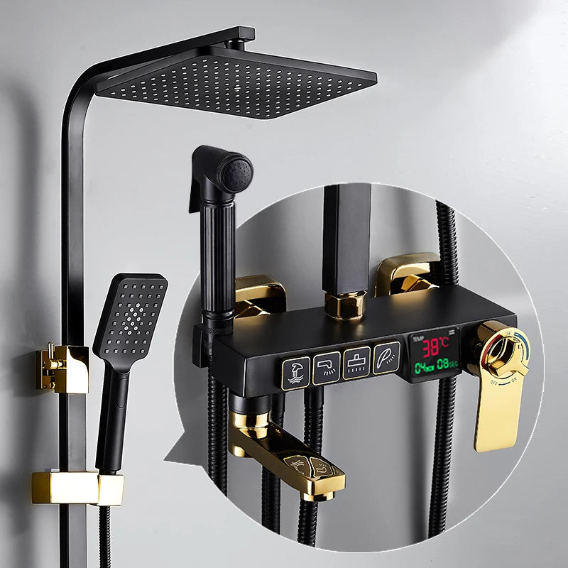 New 2024-2025 Chrome Digital Bathroom Shower System for Bathroom Accessories Brass Bathroom Mixer Faucet Thermostatic Digital Shower Set Plus FREE SHIPPING