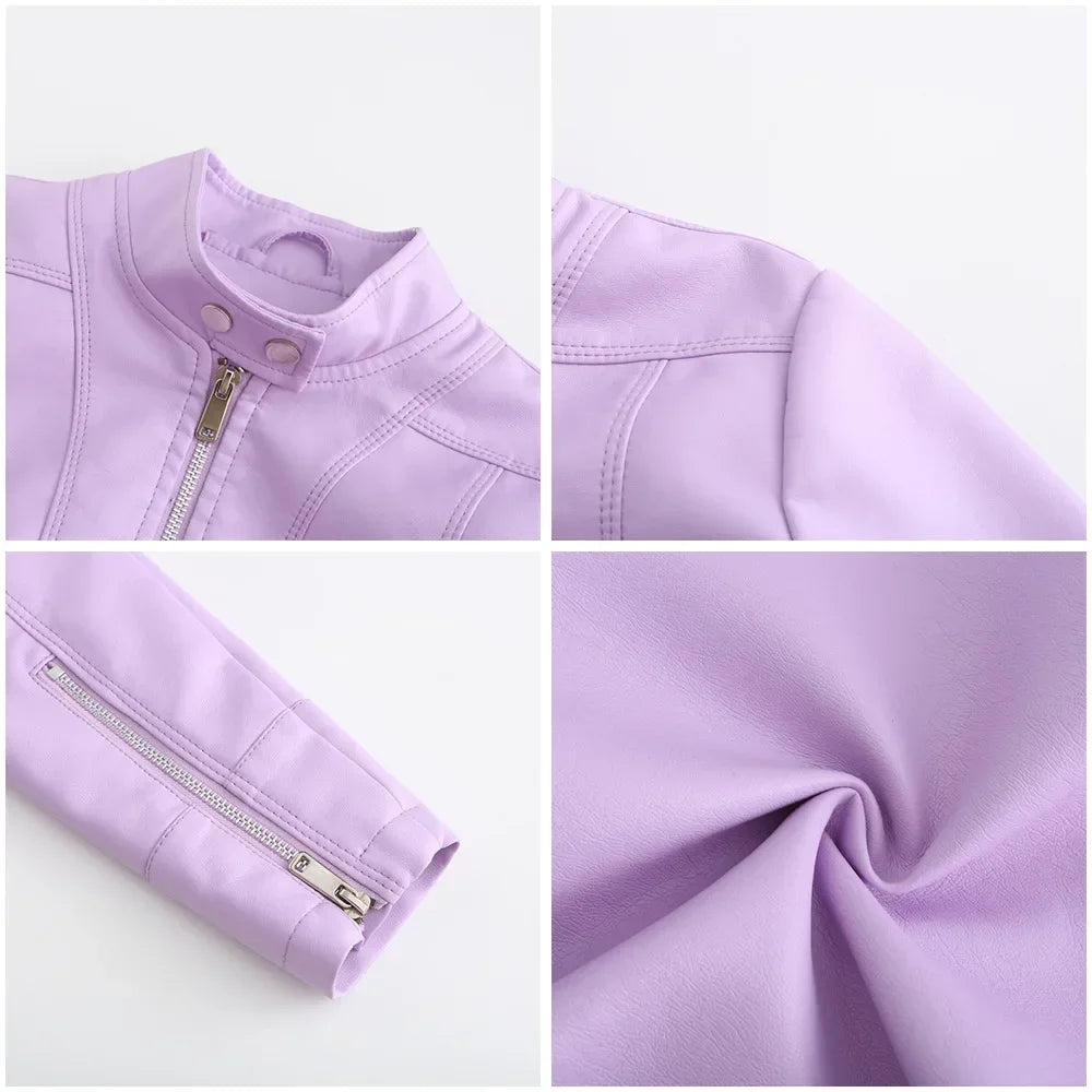 Spring Autumn Stand Collar Ladies Thin Leather Outerwear 2024 New Style Women's Leather Jacket Short Slim Fit