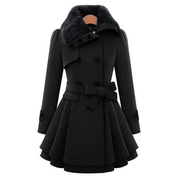 New 2025 Women's Woolen Jacket Long Slimming Smoothing Overcoat Double Row Buttoned Narrow Fit European And American Style