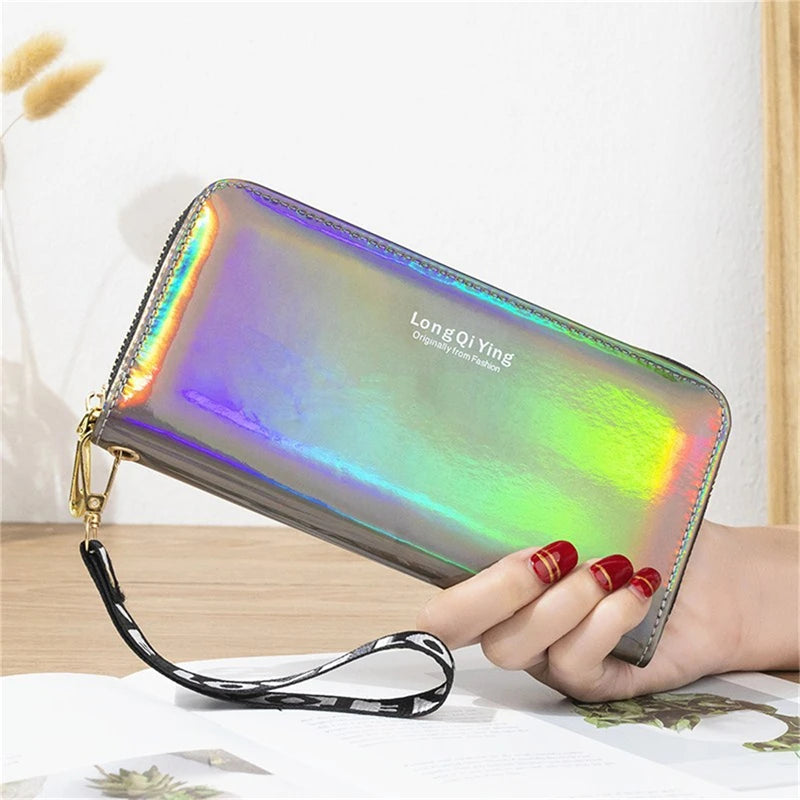 2024 New Laser Holographic Wallet Women Long Pu Leather Purse Fashion Female Clutch Large Capacity Zipper Purses Phone Purse Carteras
