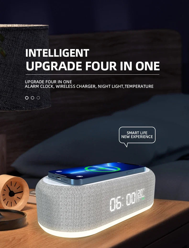 Alarm Clock Wireless Chargers Pad Phone Bedroom Lamp Night Light Desk Thermometer For iPhone 17 16 15 14 13 Fast Charging Dock