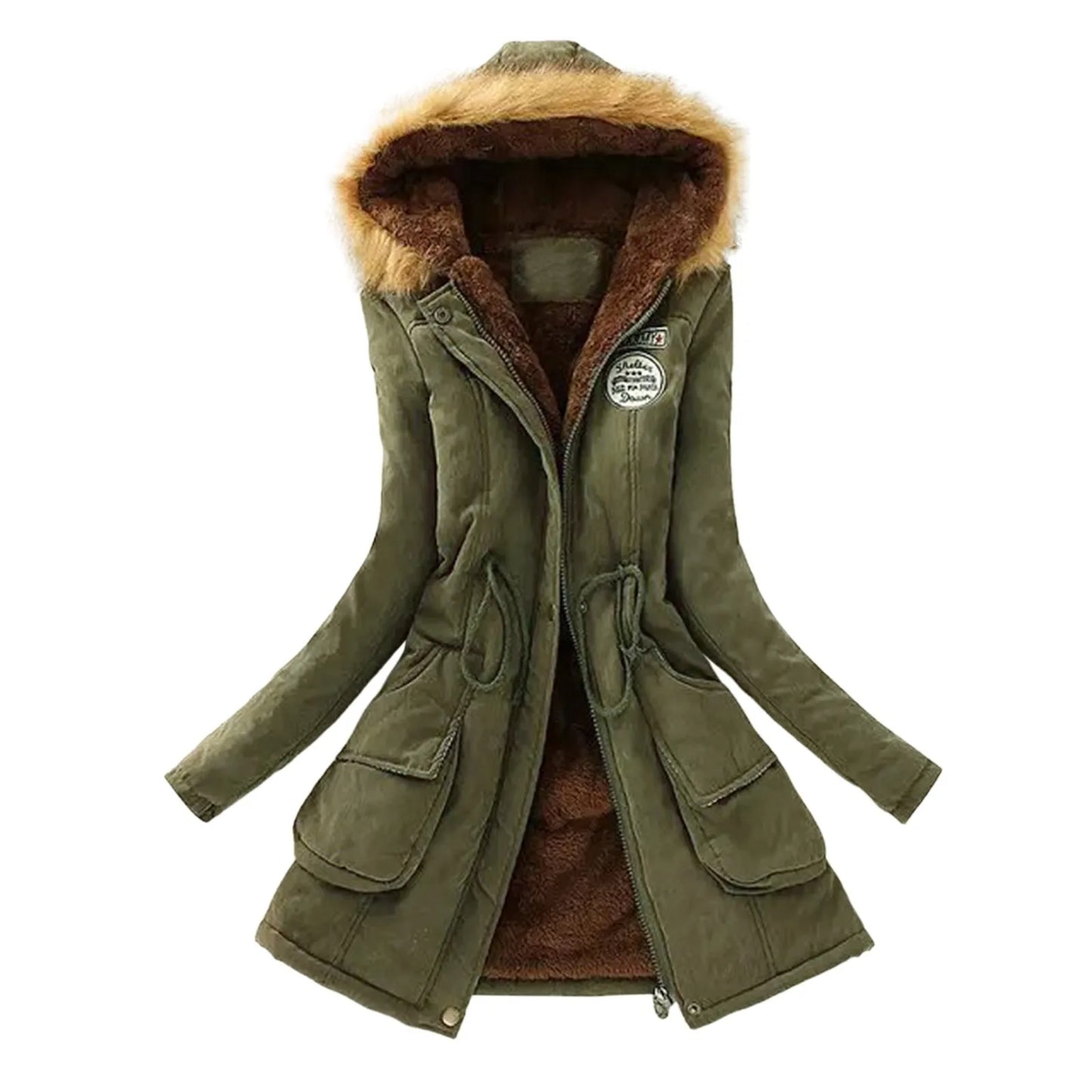 Women Autumn Winter Warm Fur Hooded Parkas Thick Cotton Slim Padded Coat Casual Vintage Streetwear Oversized Overcoat Jackets