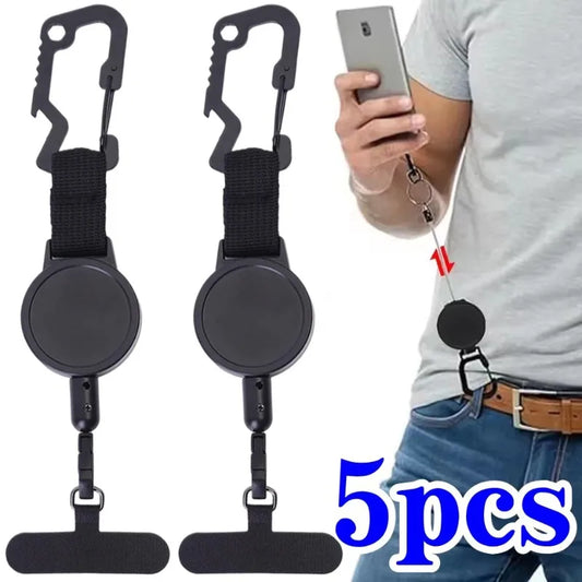 Retractable Keychain Heavy Duty with Phone Clip Fastener Tactical ID Badge Reel Strap Holder Universal Retractable Cord KeyRing