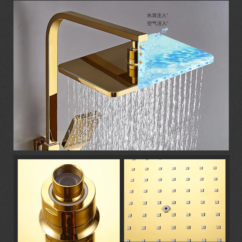 Free Shipping - Brand New 2024-2025 Gold Thermostatic Bathroom Shower Set Hot Cold Bathroom Faucet Accessories 12 Inch Shower Head Golden Bathroom Shower System