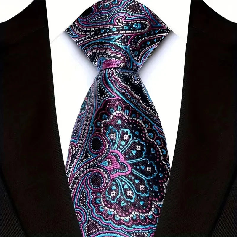 Luxury 8CM Mens Necktie Purple Color Stripes Floral Plaid Ties For Man Groom Jacquard Woven Neck Tie For Business Wedding Party
