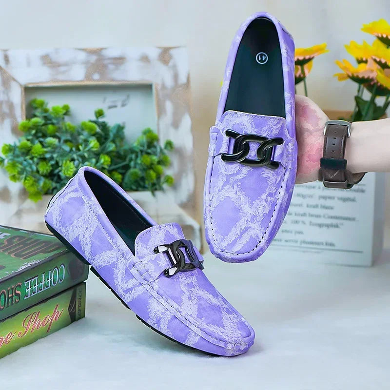 Our 2025 New Fashionable Mens Over Size 38-48 Moccasin Shoes Purple Spring Male Formal Dress Shoes Comfortable Youth Leisure Shoes