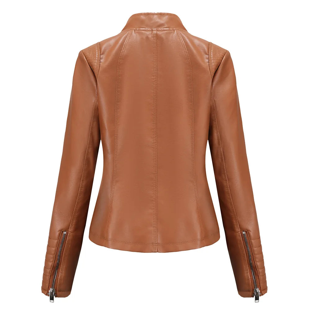 2025 Ladies New Autumn Motorcycle Short Chic PU Leather Jacket