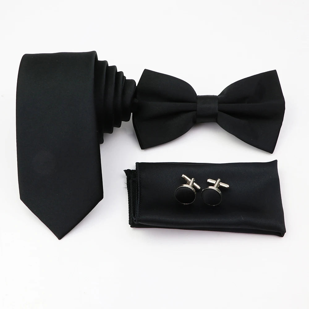 Hot Sale Pink Purple Sage Green Tie Set Polyester Necktie Bowtie Cufflink Brooch For Groom Suit Wedding Cravat Shirt Accessory