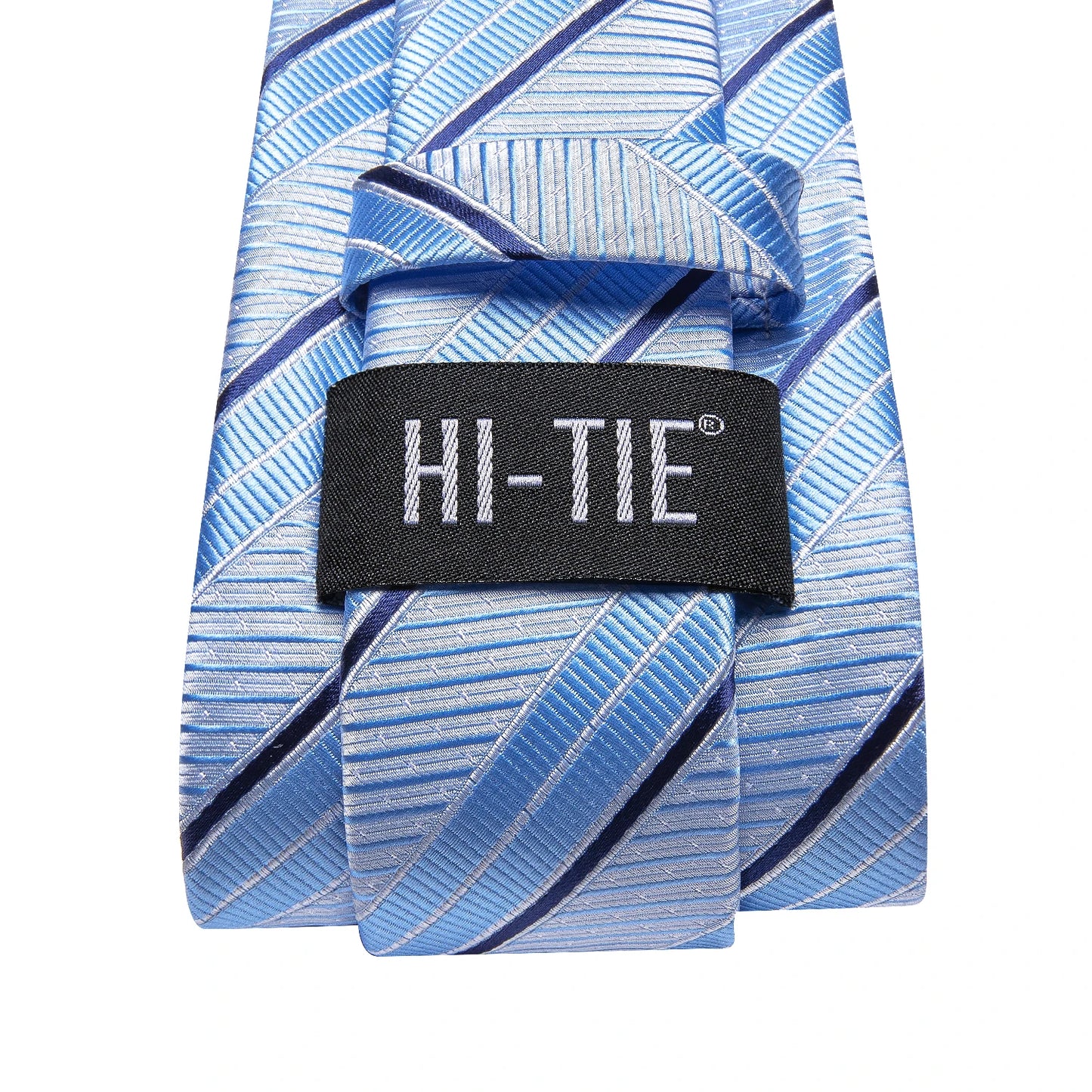 Brand New 2025 Hi-Tie Light Blue Striped Business Mens Tie 8.5cm Jacquard Necktie Accessorie Daily Wear Cravat Wedding Party Hanky Cufflink Set