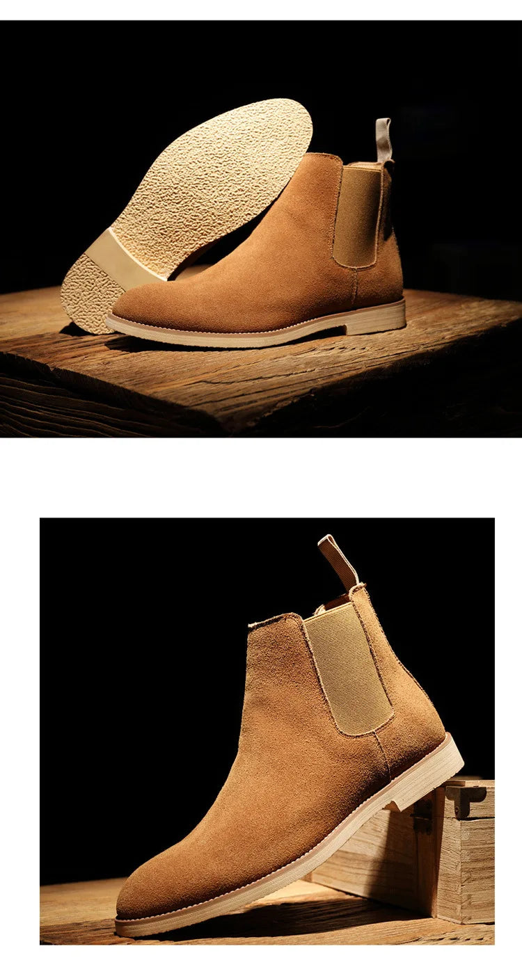 Luxury Designer New Autumn 2025  Winter Mens Pointed Suede Leather High Tops Dress Shoes For Male Formal Business Chelsea Ankle Boots