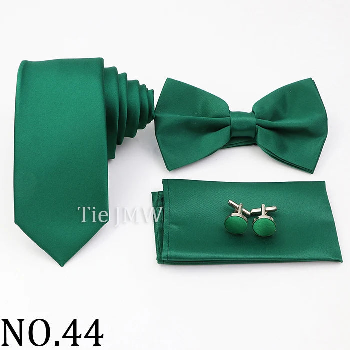Hot Sale Pink Purple Sage Green Tie Set Polyester Necktie Bowtie Cufflink Brooch For Groom Suit Wedding Cravat Shirt Accessory
