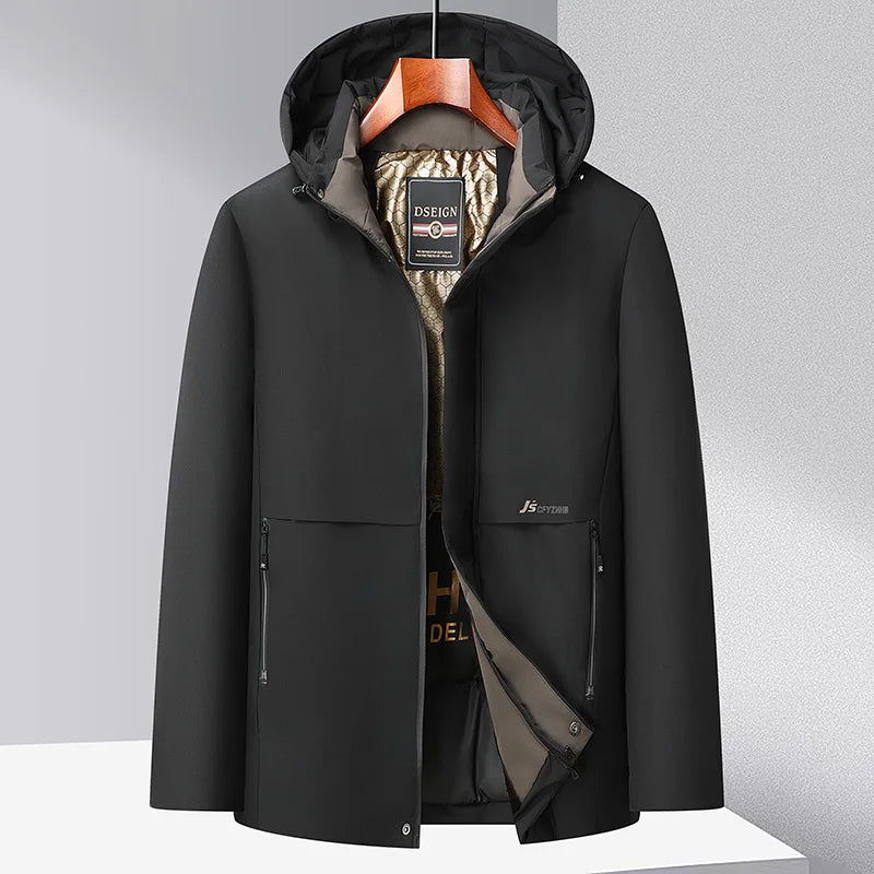 Men Winter  2025-2026 Thick Warm Parka Coat Fleece Inside Male Solid Color Hooded Thick Jacket  Men's Middle Long Coat Size