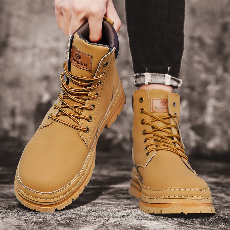 TINTINOS Yellow Boots Leather Chelsea Ankle Boots Shoes for Men With Free Shipping Autumn Men Bottines Chelsea Lace Up Leather Boots Man