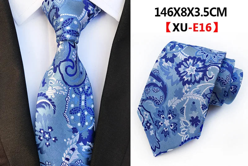 Men's Fashion Tie 8cm Silk Classic Necktie Yellow Blue Plaid Striped Flower Ties Business Wedding Mans Neckwear Gift Accessories