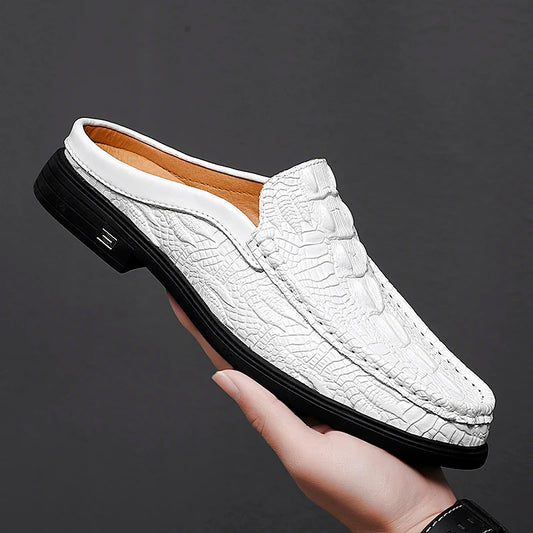 TINTINOS NEW 2024 Black Half Shoes for Men Leather Shoes Men Mules Casual Shoes Men Fashion Social Big Size Mocassin Elegantes Walking Shoes