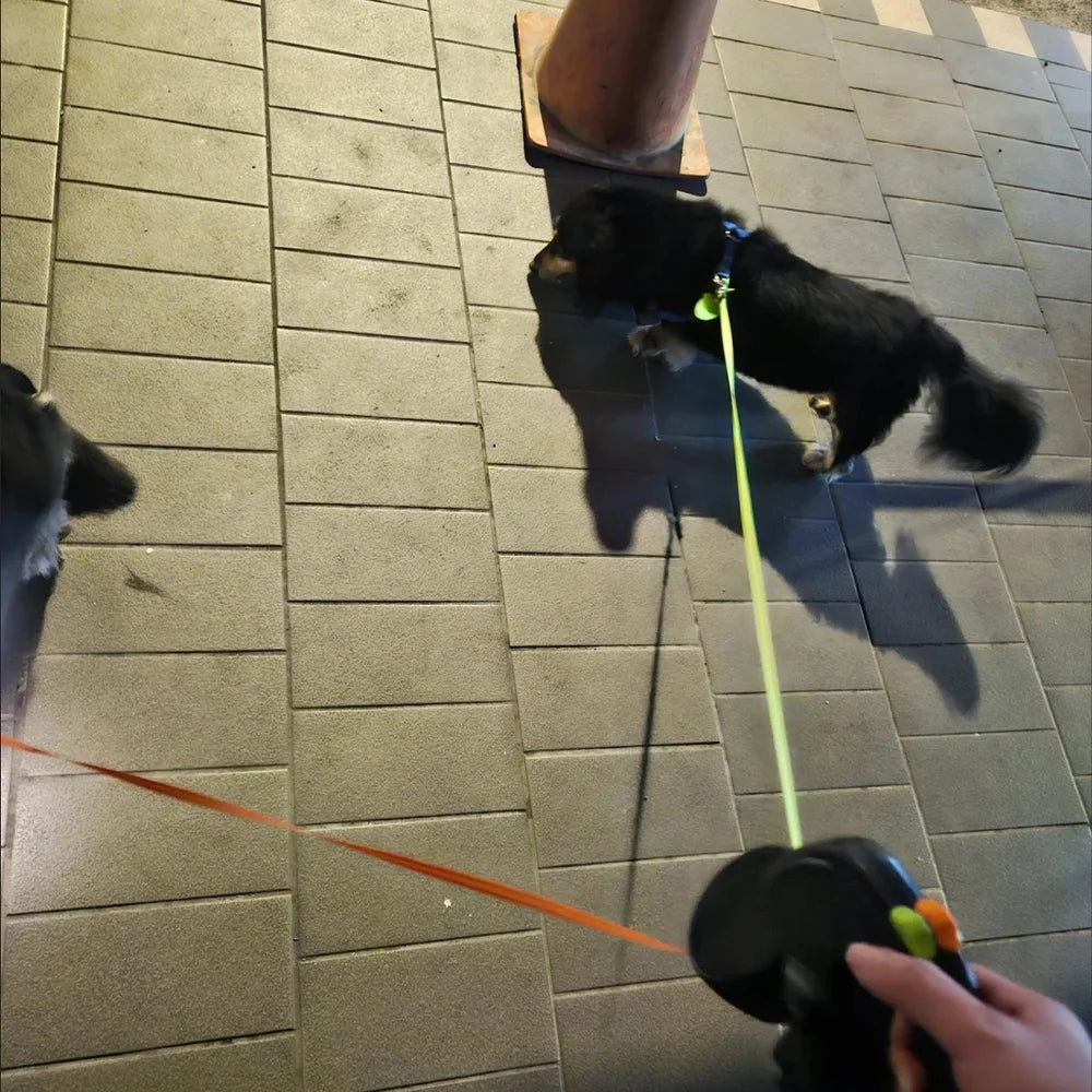 3in1 Double Head Dog Leash Flashlight Poop Bag Dispenser Dual Reflective Pet Cat Leash Automatic Extendable Puppy Traction Rope